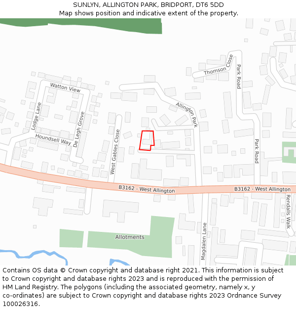 SUNLYN, ALLINGTON PARK, BRIDPORT, DT6 5DD: Location map and indicative extent of plot