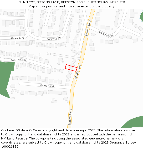 SUNNICOT, BRITONS LANE, BEESTON REGIS, SHERINGHAM, NR26 8TR: Location map and indicative extent of plot