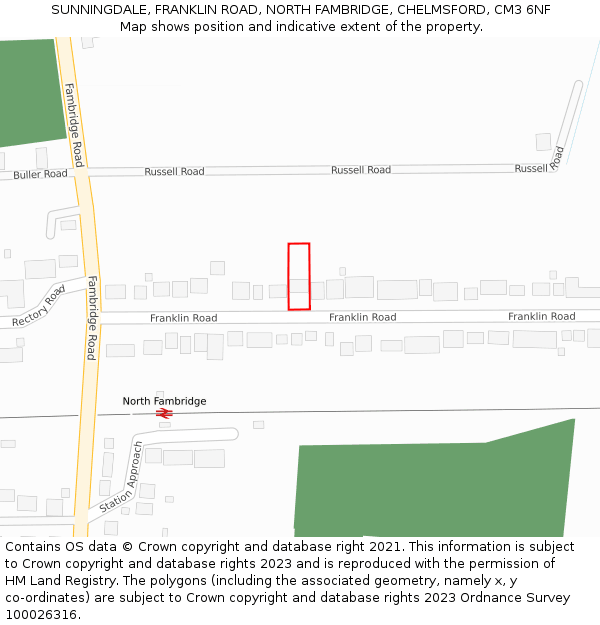 SUNNINGDALE, FRANKLIN ROAD, NORTH FAMBRIDGE, CHELMSFORD, CM3 6NF: Location map and indicative extent of plot