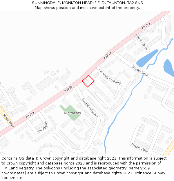 SUNNINGDALE, MONKTON HEATHFIELD, TAUNTON, TA2 8NS: Location map and indicative extent of plot