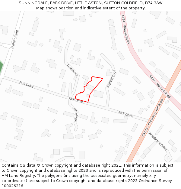 SUNNINGDALE, PARK DRIVE, LITTLE ASTON, SUTTON COLDFIELD, B74 3AW: Location map and indicative extent of plot