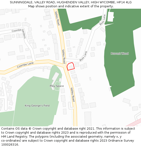 SUNNINGDALE, VALLEY ROAD, HUGHENDEN VALLEY, HIGH WYCOMBE, HP14 4LG: Location map and indicative extent of plot