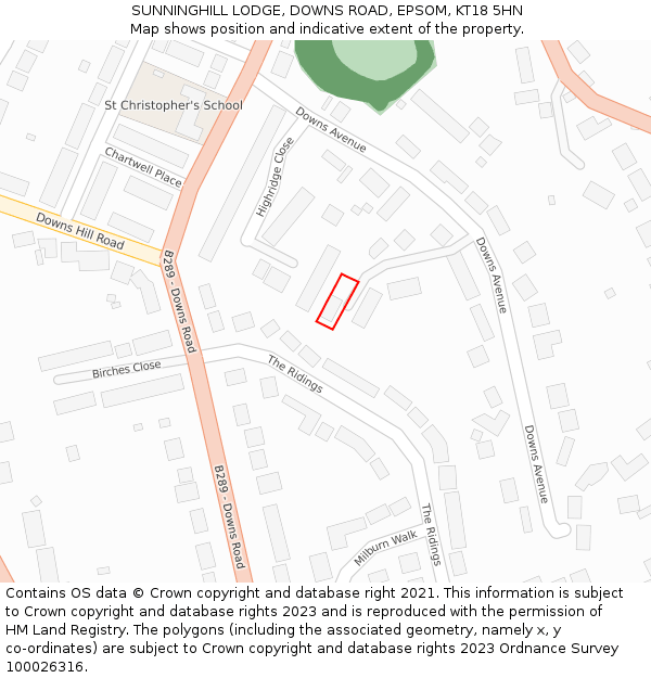 SUNNINGHILL LODGE, DOWNS ROAD, EPSOM, KT18 5HN: Location map and indicative extent of plot