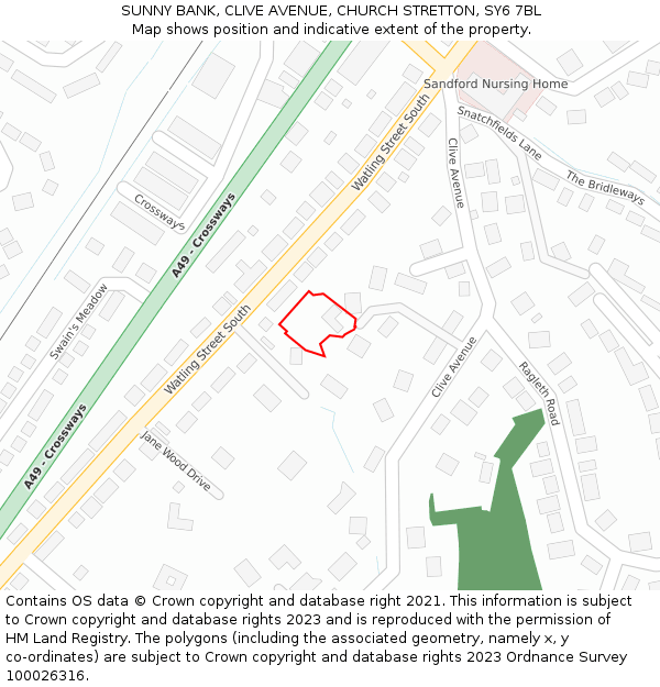 SUNNY BANK, CLIVE AVENUE, CHURCH STRETTON, SY6 7BL: Location map and indicative extent of plot