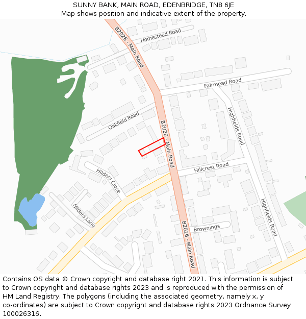 SUNNY BANK, MAIN ROAD, EDENBRIDGE, TN8 6JE: Location map and indicative extent of plot