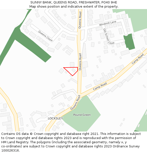 SUNNY BANK, QUEENS ROAD, FRESHWATER, PO40 9HE: Location map and indicative extent of plot