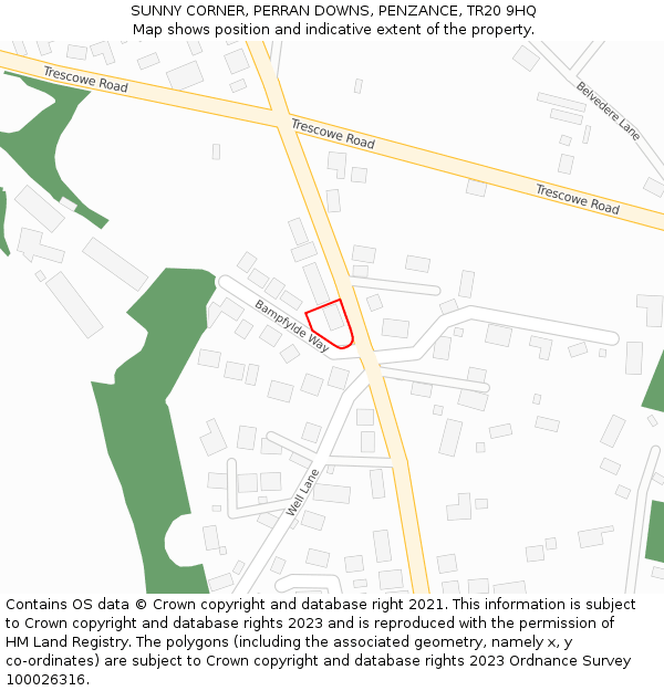 SUNNY CORNER, PERRAN DOWNS, PENZANCE, TR20 9HQ: Location map and indicative extent of plot