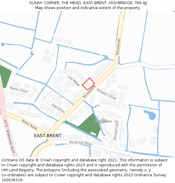 SUNNY CORNER, THE MEAD, EAST BRENT, HIGHBRIDGE, TA9 4JJ: Location map and indicative extent of plot