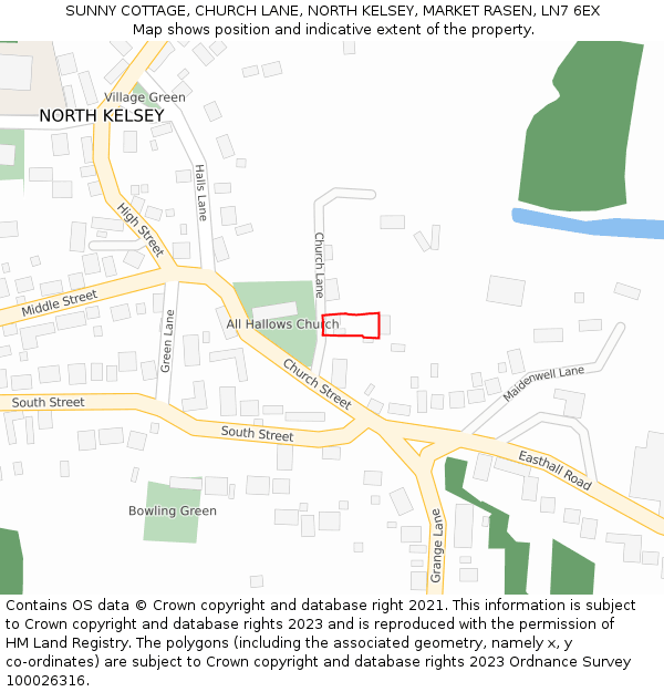 SUNNY COTTAGE, CHURCH LANE, NORTH KELSEY, MARKET RASEN, LN7 6EX: Location map and indicative extent of plot