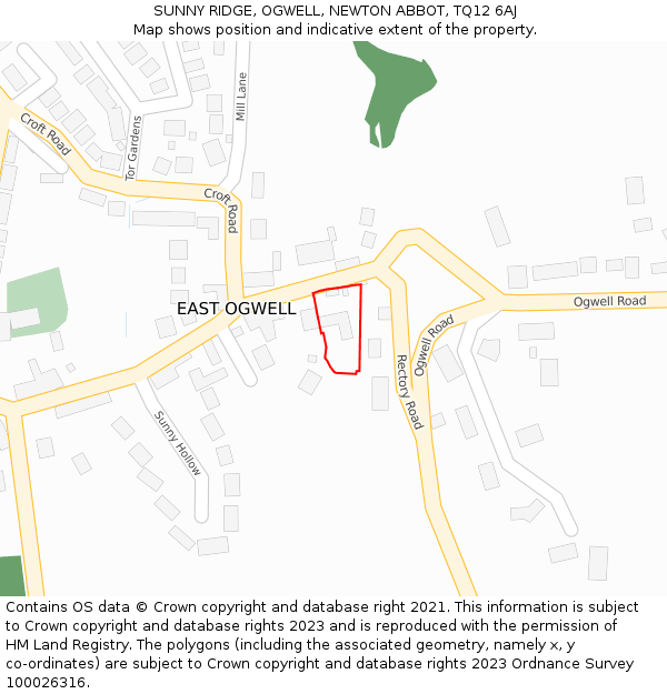 SUNNY RIDGE, OGWELL, NEWTON ABBOT, TQ12 6AJ: Location map and indicative extent of plot