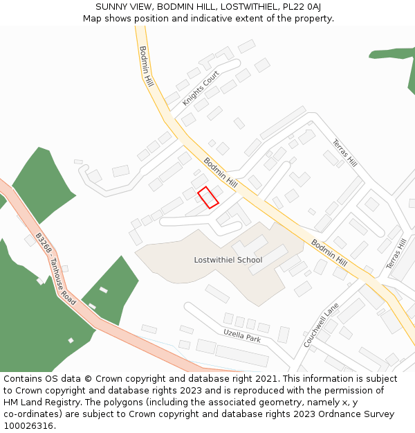 SUNNY VIEW, BODMIN HILL, LOSTWITHIEL, PL22 0AJ: Location map and indicative extent of plot