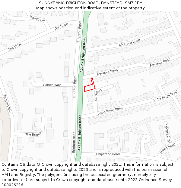 SUNNYBANK, BRIGHTON ROAD, BANSTEAD, SM7 1BA: Location map and indicative extent of plot