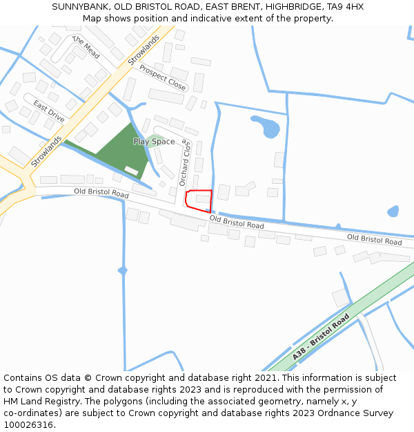 SUNNYBANK, OLD BRISTOL ROAD, EAST BRENT, HIGHBRIDGE, TA9 4HX: Location map and indicative extent of plot