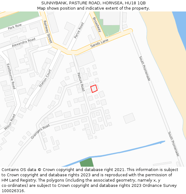 SUNNYBANK, PASTURE ROAD, HORNSEA, HU18 1QB: Location map and indicative extent of plot