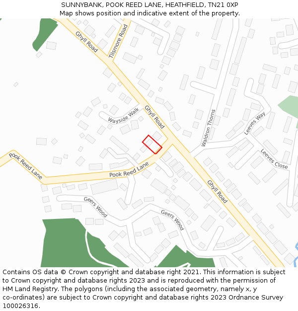 SUNNYBANK, POOK REED LANE, HEATHFIELD, TN21 0XP: Location map and indicative extent of plot