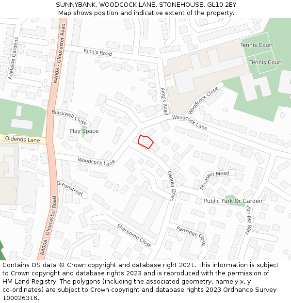SUNNYBANK, WOODCOCK LANE, STONEHOUSE, GL10 2EY: Location map and indicative extent of plot