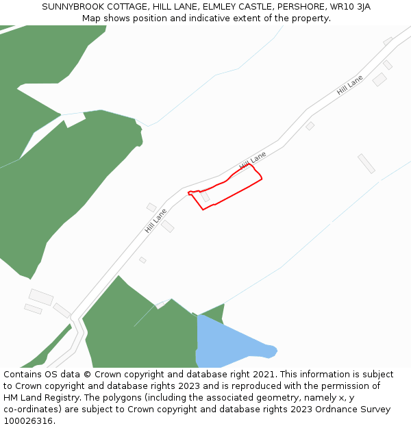 SUNNYBROOK COTTAGE, HILL LANE, ELMLEY CASTLE, PERSHORE, WR10 3JA: Location map and indicative extent of plot