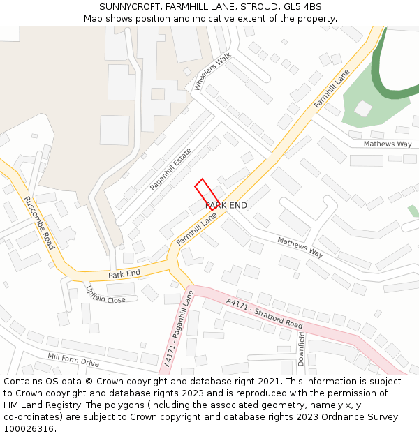SUNNYCROFT, FARMHILL LANE, STROUD, GL5 4BS: Location map and indicative extent of plot