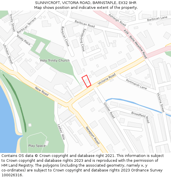 SUNNYCROFT, VICTORIA ROAD, BARNSTAPLE, EX32 9HR: Location map and indicative extent of plot