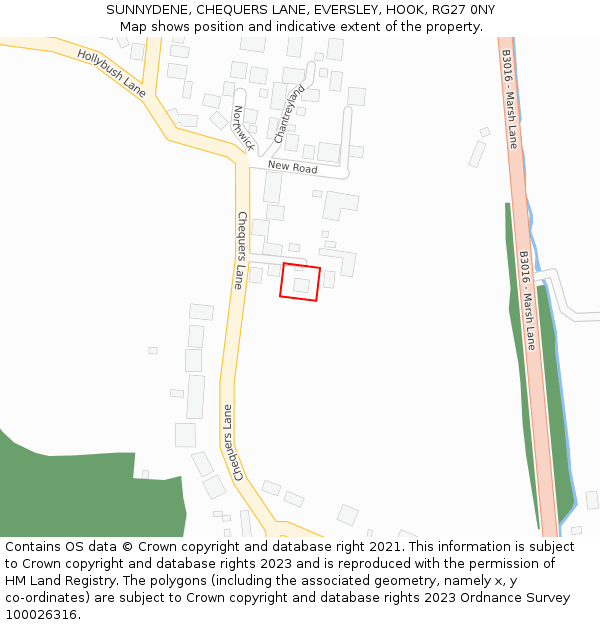 SUNNYDENE, CHEQUERS LANE, EVERSLEY, HOOK, RG27 0NY: Location map and indicative extent of plot