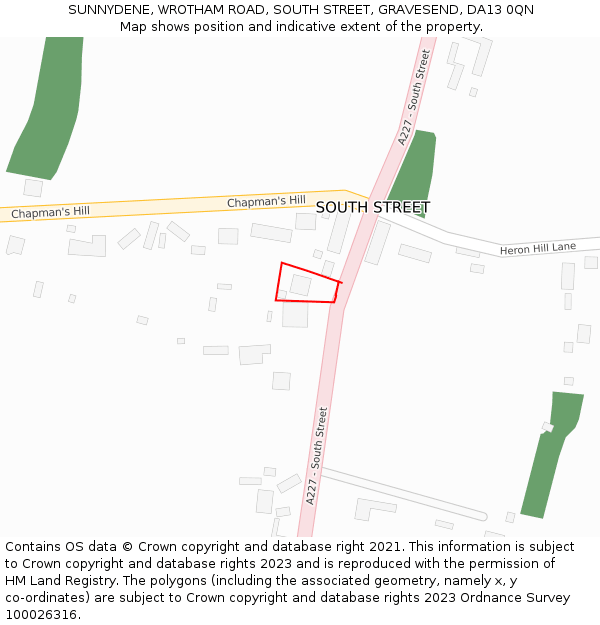 SUNNYDENE, WROTHAM ROAD, SOUTH STREET, GRAVESEND, DA13 0QN: Location map and indicative extent of plot