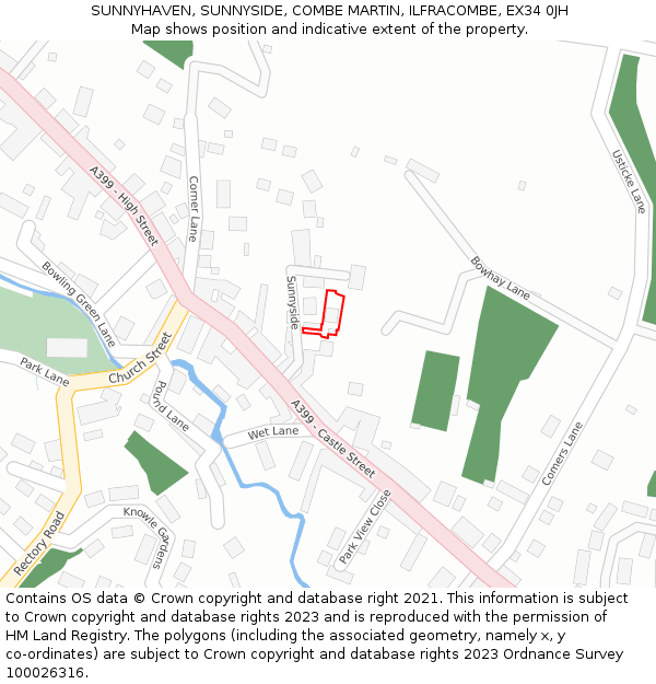 SUNNYHAVEN, SUNNYSIDE, COMBE MARTIN, ILFRACOMBE, EX34 0JH: Location map and indicative extent of plot