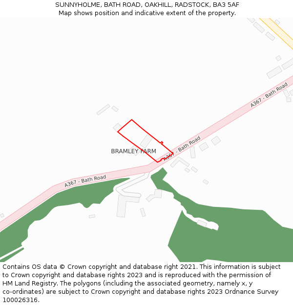 SUNNYHOLME, BATH ROAD, OAKHILL, RADSTOCK, BA3 5AF: Location map and indicative extent of plot