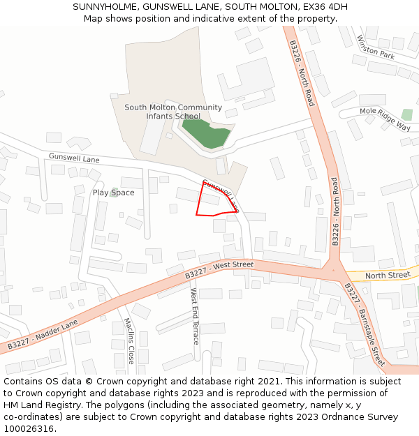 SUNNYHOLME, GUNSWELL LANE, SOUTH MOLTON, EX36 4DH: Location map and indicative extent of plot