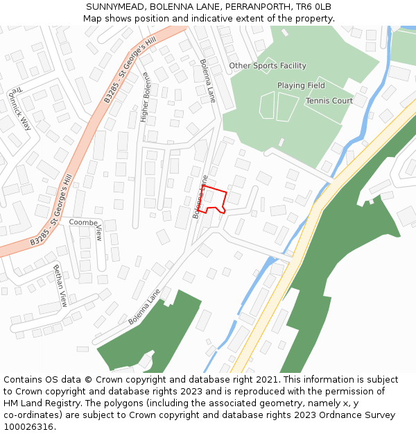 SUNNYMEAD, BOLENNA LANE, PERRANPORTH, TR6 0LB: Location map and indicative extent of plot