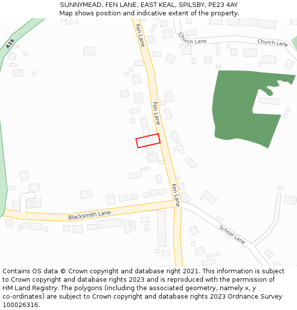 SUNNYMEAD, FEN LANE, EAST KEAL, SPILSBY, PE23 4AY: Location map and indicative extent of plot