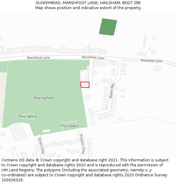 SUNNYMEAD, MARSHFOOT LANE, HAILSHAM, BN27 2RE: Location map and indicative extent of plot