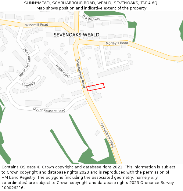 SUNNYMEAD, SCABHARBOUR ROAD, WEALD, SEVENOAKS, TN14 6QL: Location map and indicative extent of plot