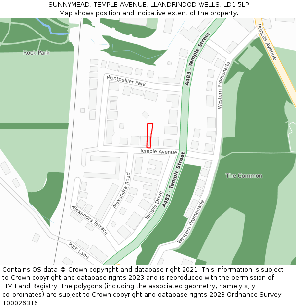 SUNNYMEAD, TEMPLE AVENUE, LLANDRINDOD WELLS, LD1 5LP: Location map and indicative extent of plot