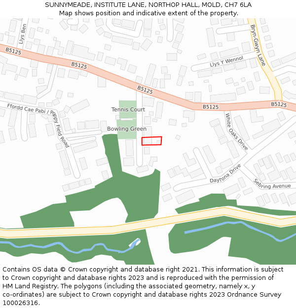 SUNNYMEADE, INSTITUTE LANE, NORTHOP HALL, MOLD, CH7 6LA: Location map and indicative extent of plot