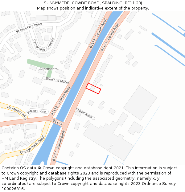 SUNNYMEDE, COWBIT ROAD, SPALDING, PE11 2RJ: Location map and indicative extent of plot