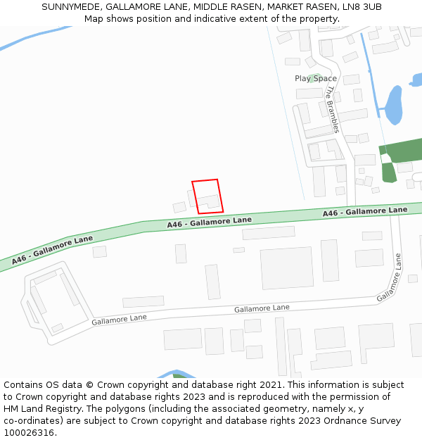 SUNNYMEDE, GALLAMORE LANE, MIDDLE RASEN, MARKET RASEN, LN8 3UB: Location map and indicative extent of plot