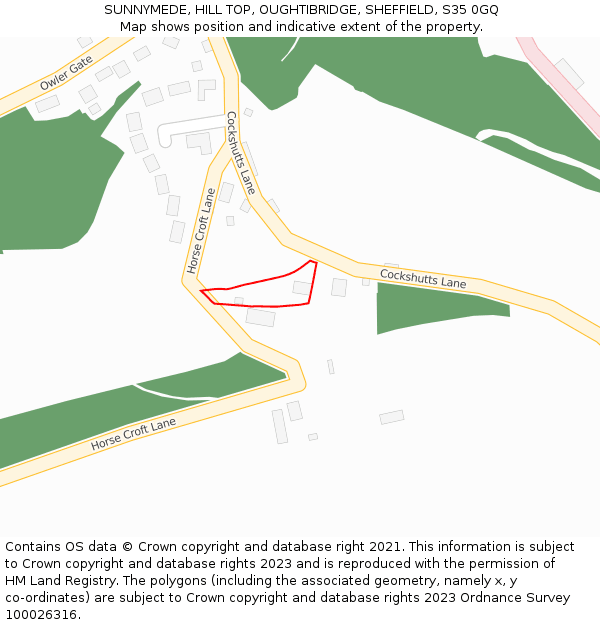 SUNNYMEDE, HILL TOP, OUGHTIBRIDGE, SHEFFIELD, S35 0GQ: Location map and indicative extent of plot