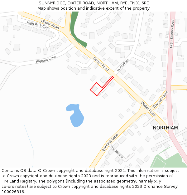 SUNNYRIDGE, DIXTER ROAD, NORTHIAM, RYE, TN31 6PE: Location map and indicative extent of plot