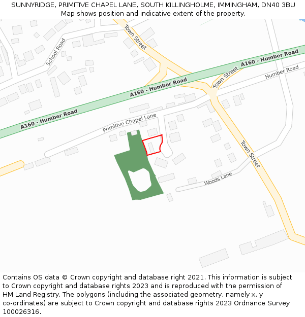 SUNNYRIDGE, PRIMITIVE CHAPEL LANE, SOUTH KILLINGHOLME, IMMINGHAM, DN40 3BU: Location map and indicative extent of plot