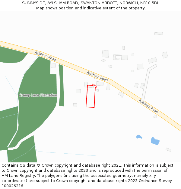 SUNNYSIDE, AYLSHAM ROAD, SWANTON ABBOTT, NORWICH, NR10 5DL: Location map and indicative extent of plot