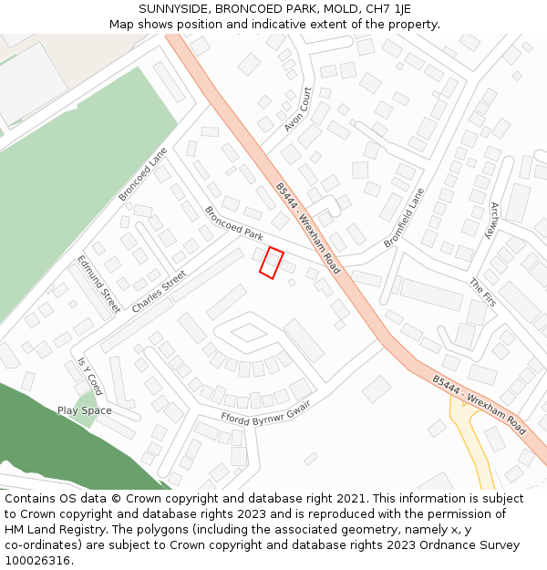 SUNNYSIDE, BRONCOED PARK, MOLD, CH7 1JE: Location map and indicative extent of plot