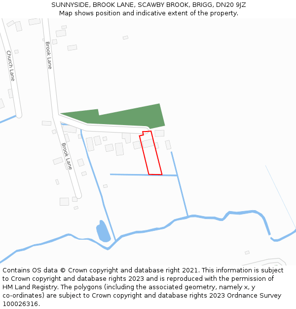 SUNNYSIDE, BROOK LANE, SCAWBY BROOK, BRIGG, DN20 9JZ: Location map and indicative extent of plot