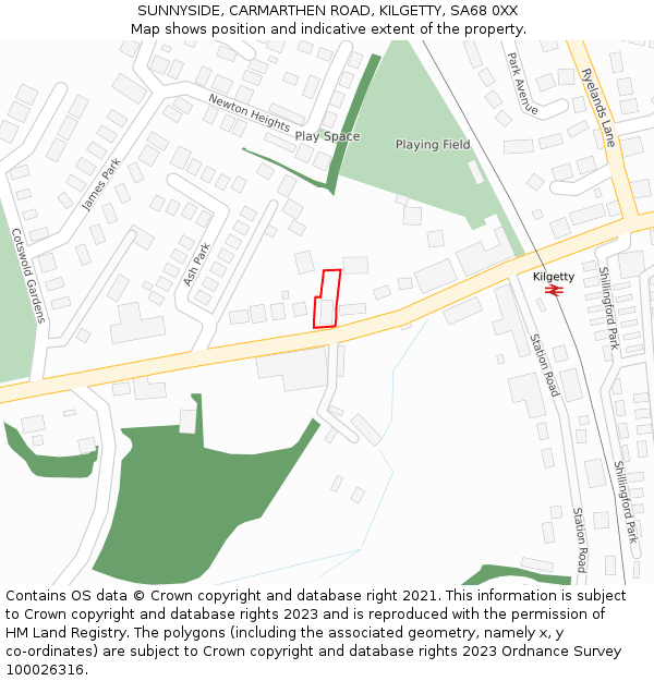 SUNNYSIDE, CARMARTHEN ROAD, KILGETTY, SA68 0XX: Location map and indicative extent of plot