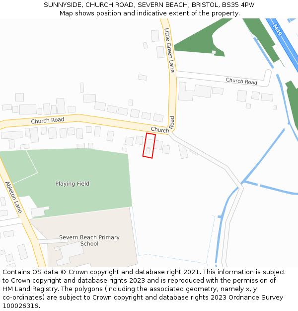 SUNNYSIDE, CHURCH ROAD, SEVERN BEACH, BRISTOL, BS35 4PW: Location map and indicative extent of plot