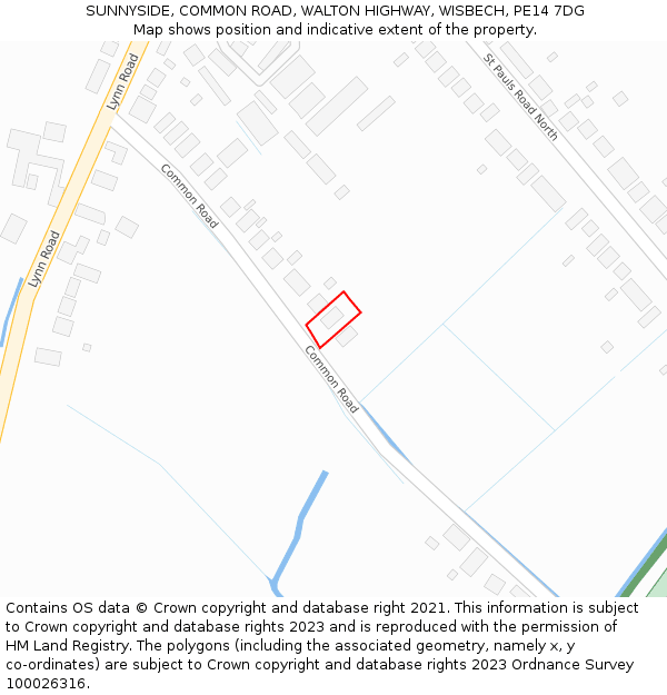 SUNNYSIDE, COMMON ROAD, WALTON HIGHWAY, WISBECH, PE14 7DG: Location map and indicative extent of plot