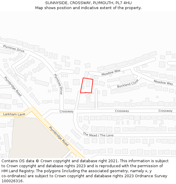 SUNNYSIDE, CROSSWAY, PLYMOUTH, PL7 4HU: Location map and indicative extent of plot