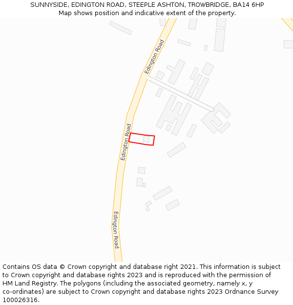 SUNNYSIDE, EDINGTON ROAD, STEEPLE ASHTON, TROWBRIDGE, BA14 6HP: Location map and indicative extent of plot