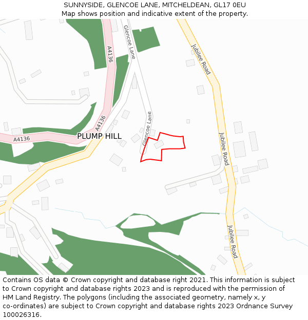 SUNNYSIDE, GLENCOE LANE, MITCHELDEAN, GL17 0EU: Location map and indicative extent of plot