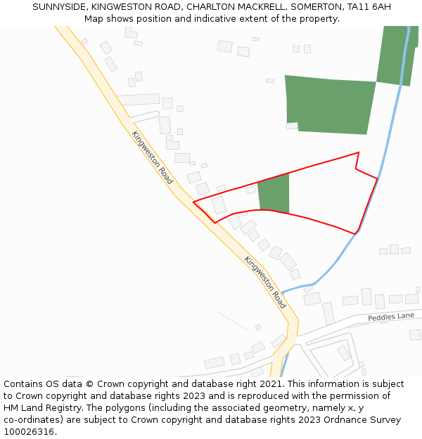 SUNNYSIDE, KINGWESTON ROAD, CHARLTON MACKRELL, SOMERTON, TA11 6AH: Location map and indicative extent of plot
