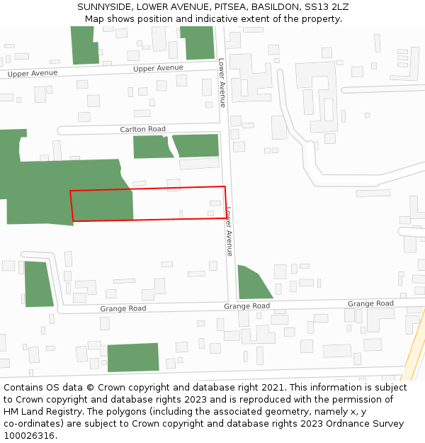 SUNNYSIDE, LOWER AVENUE, PITSEA, BASILDON, SS13 2LZ: Location map and indicative extent of plot